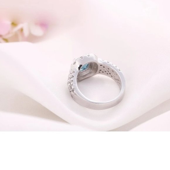 Stunning  2.5ctw Blue Sapphire / Diamond Halo Bridal Ring 925 Sterling Silver - Picture 16 of 16